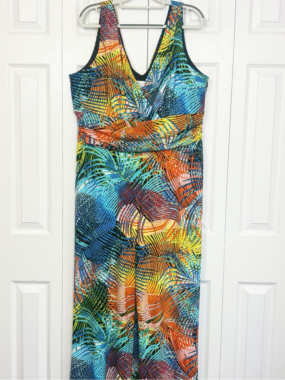 Pappagallo Colorful Tropical Leaf Sleeveless Stretch Wide Leg Jumpsuit XL